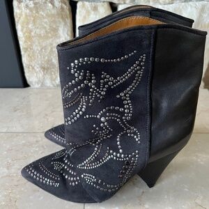COPY - ISABEL MARANT Suede Studded Accents Western Boots 37